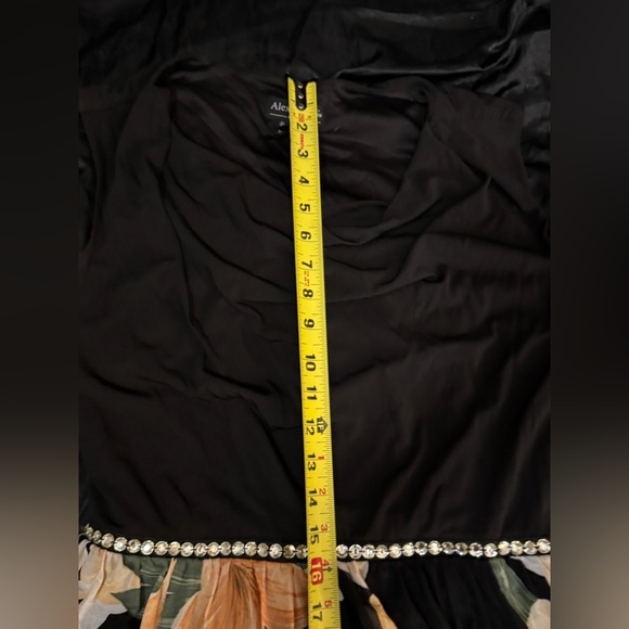 Alexa B Nites Evening Dress Plus Sz 14w Black Orange Floral Flowers bling waist - Picture 7 of 10